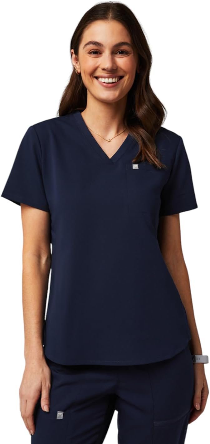 Fabletics Women’s Vital 1-Pocket Scrub Top – MotionTech, Wrinkle-Resist, Chest Pocket, Anti-Shrink, Semi-Slim Fit