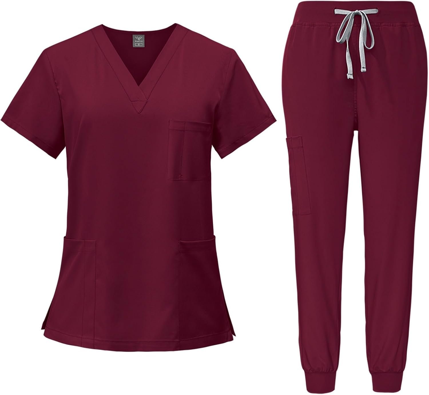 Scrubs for Women Set Casual Solid Medical Uniform Stretch V-Neck Scrub Top & Jogger Pant with Pockets