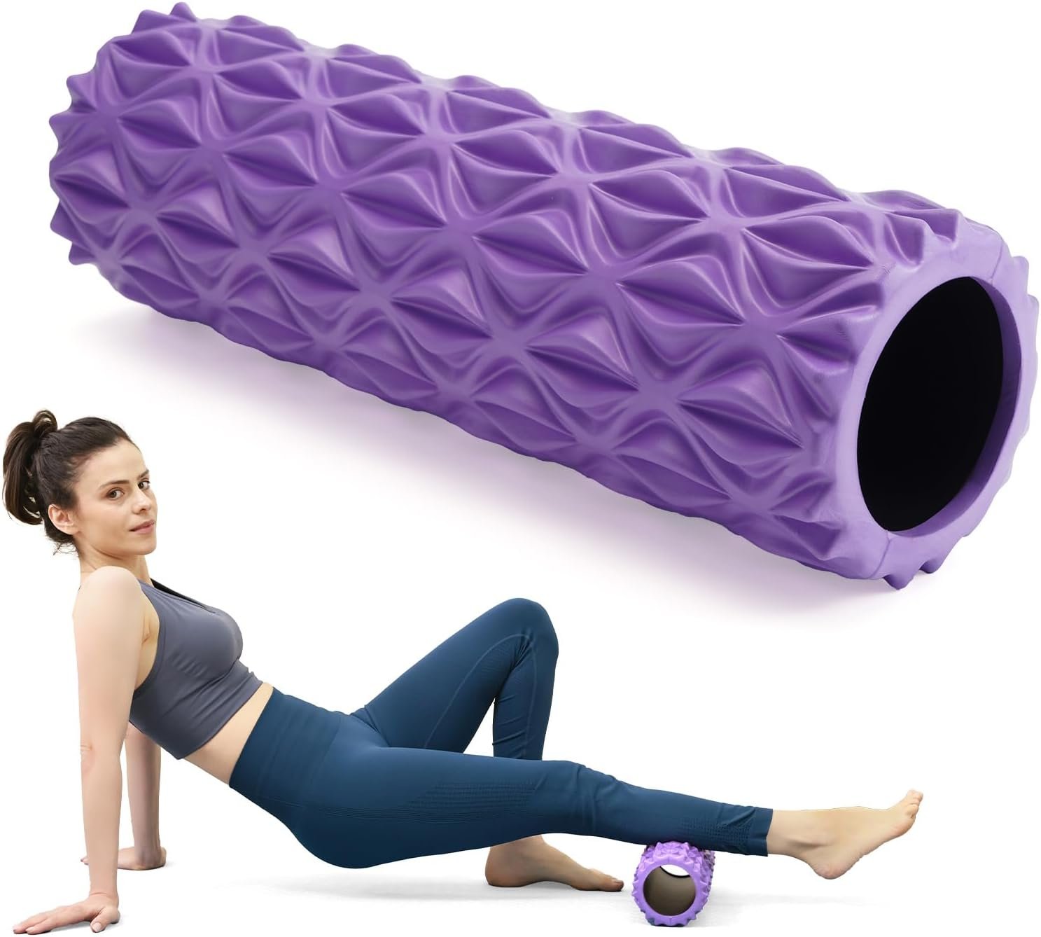 Foam Roller, 15inch Deep Tissue Massager for Muscle Massage, Myofascial Trigger Point Release, Exercise, Yoga, Pilates(Purple)