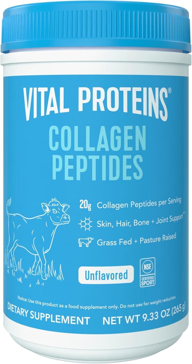 Vital Proteins Collagen Peptides Powder – Grass Fed Collagen Peptides for Hair, Nail, Skin, Bone & Joint Health, Unflavored, 9.33oz