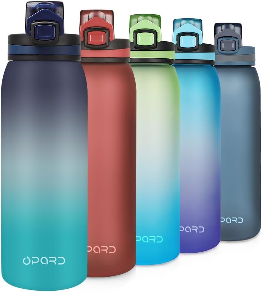 Opard 30oz/32oz Sports Water Bottle with Leak Proof Flip Top Lid BPA Free Tritan Reusable Plastic for Gym and Outdoor, Travel Water Bottle with Straw