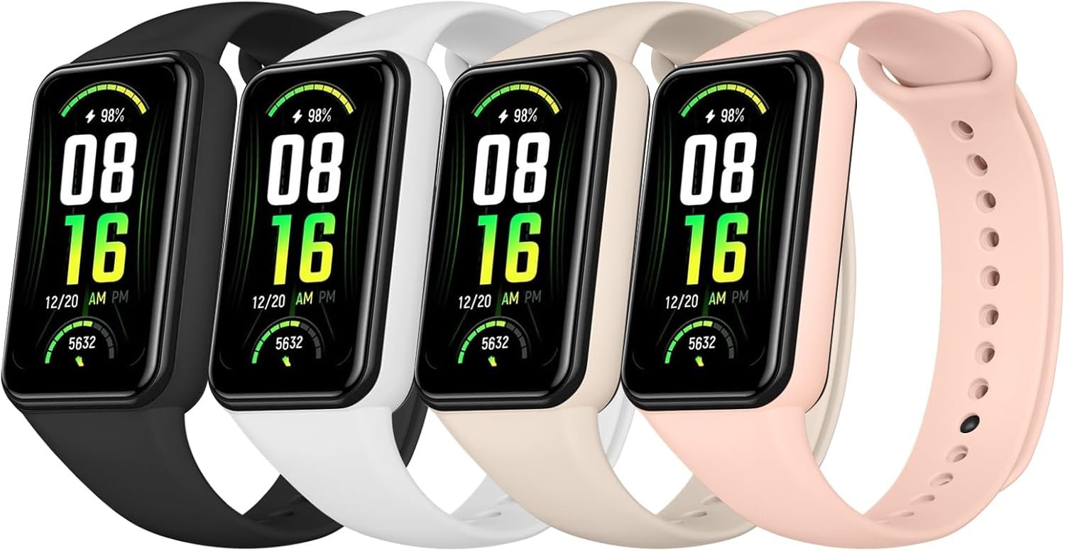 Meliya Bands for Amazfit Band 7 Straps, 4-Pack Soft Silicone Sport Replacement Bracelet Strap for Amazfit Band 7 Fitness & Health Tracker Women Men