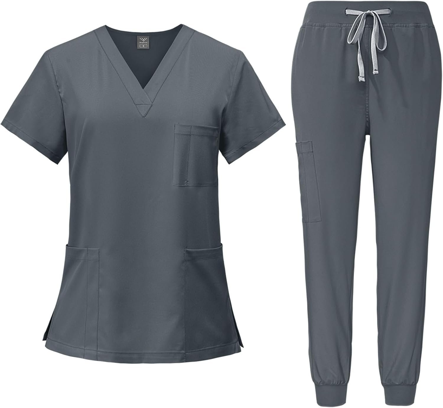 Scrubs for Women Set Casual Solid Medical Uniform Stretch V-Neck Scrub Top & Jogger Pant with Pockets