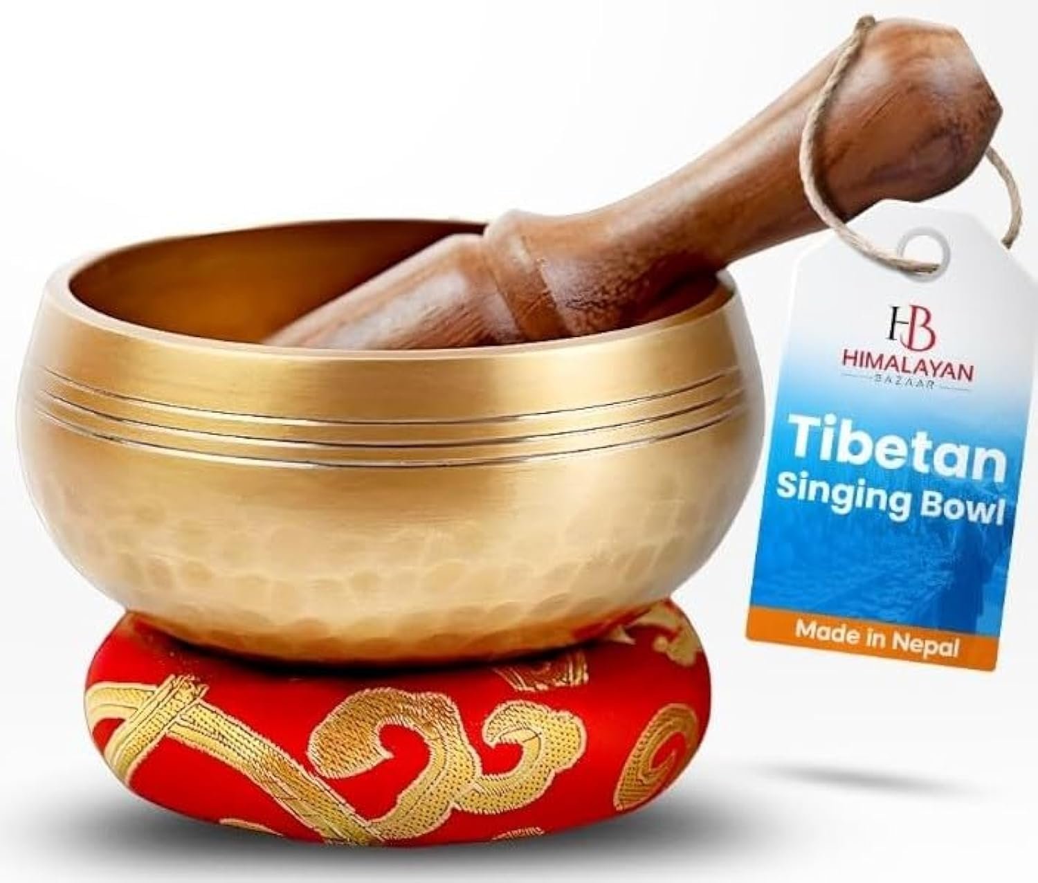 Tibetan Singing Bowl Set – Easy To Play for Beginners – Authentic Handcrafted Mindfulness Meditation Holistic Sound 7 Chakra Healing Gift by Himalayan Bazaar (3 Inch, Gold)
