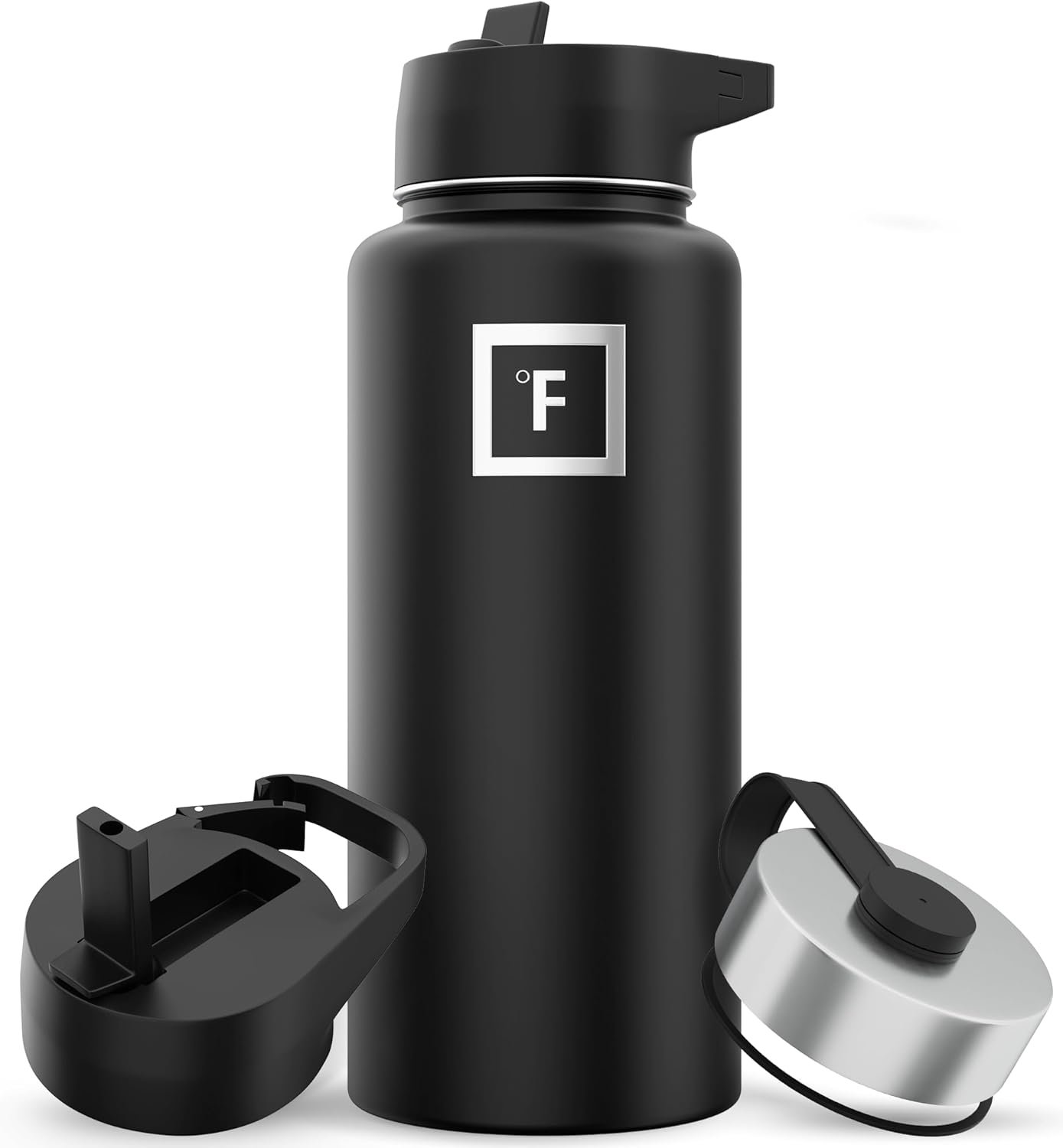 IRON °FLASK Camping & Hiking Hydration Flask with 3 Lids – Stainless Steel, Double Walled & Vacuum Insulated Water Bottle – Leak Proof & BPA Free 32 Oz