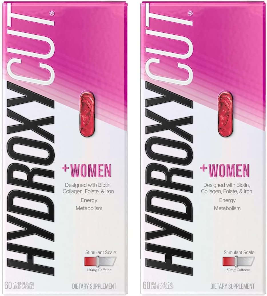 Hydroxycut +Women – 60 Rapid-Release Liquid Capsules, Pack of 2 – Includes Biotin, Collagen, Folate & Iron
