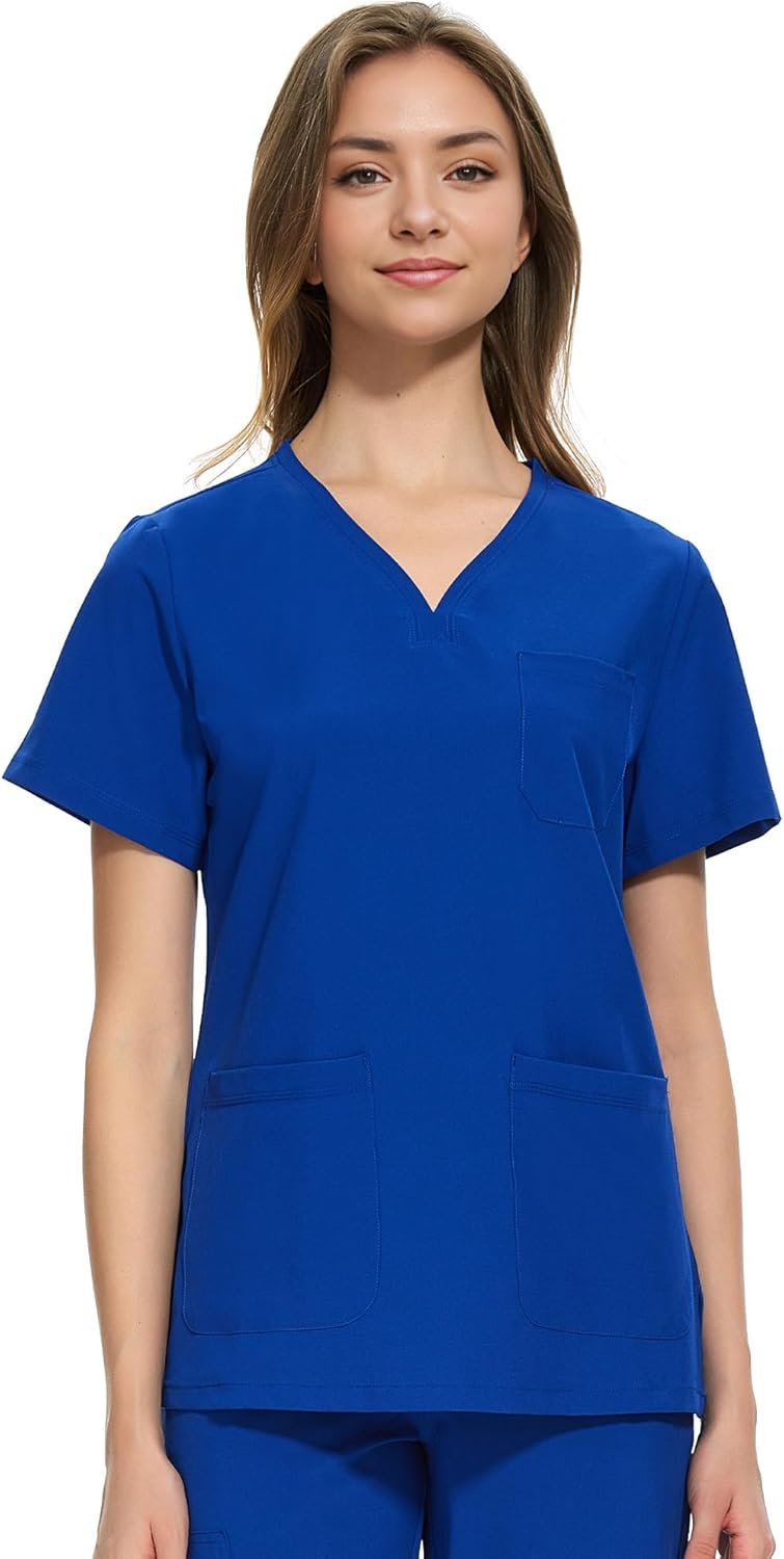 COZYFIT Medical Scrub Tops for Women – Soft Stretch,Curved V-Neck Scrub Tops with 3 Pockets