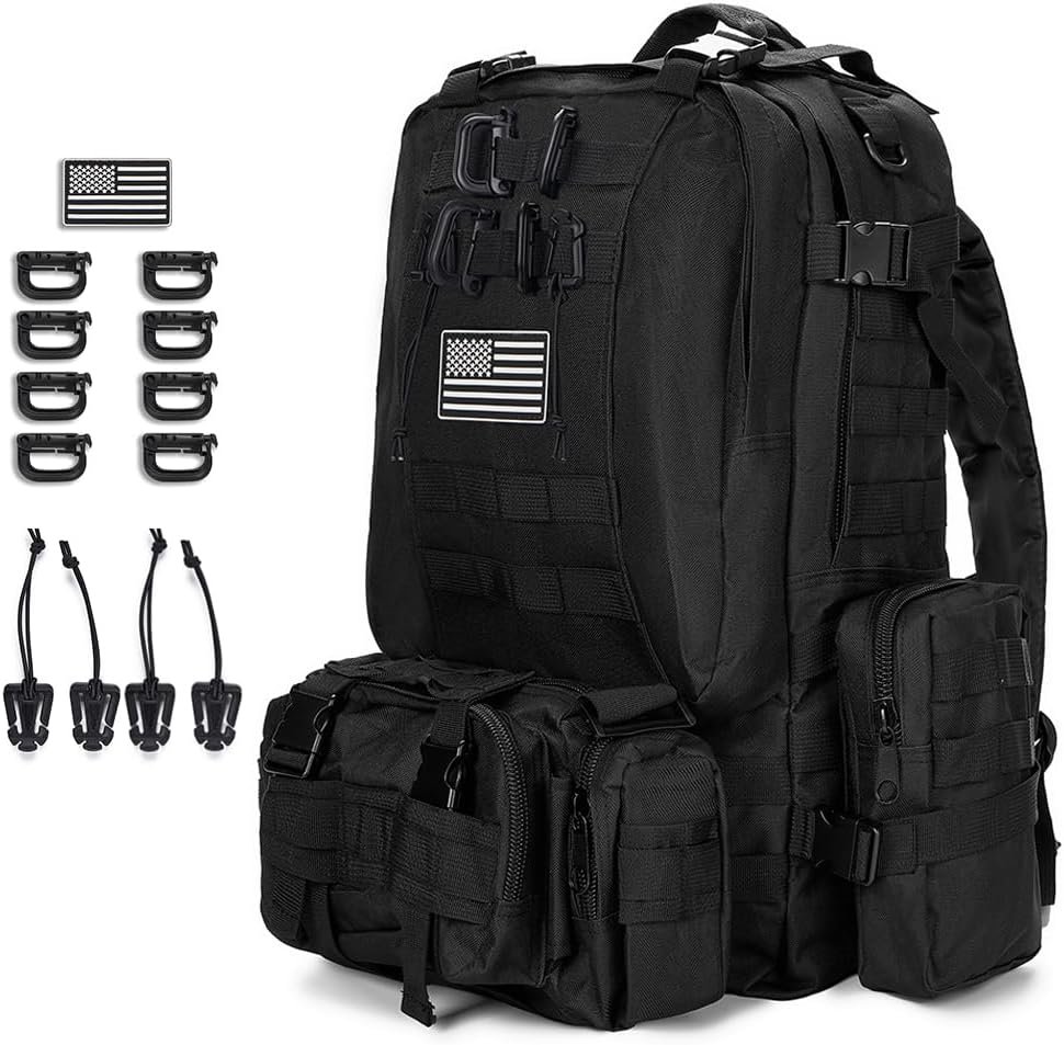 Large Military Tactical Backpack for Men, 40-50L Backpacks for Women, Bug out Bag Army 3 Days Assault Pack Bags Rucksack with Molle System Black