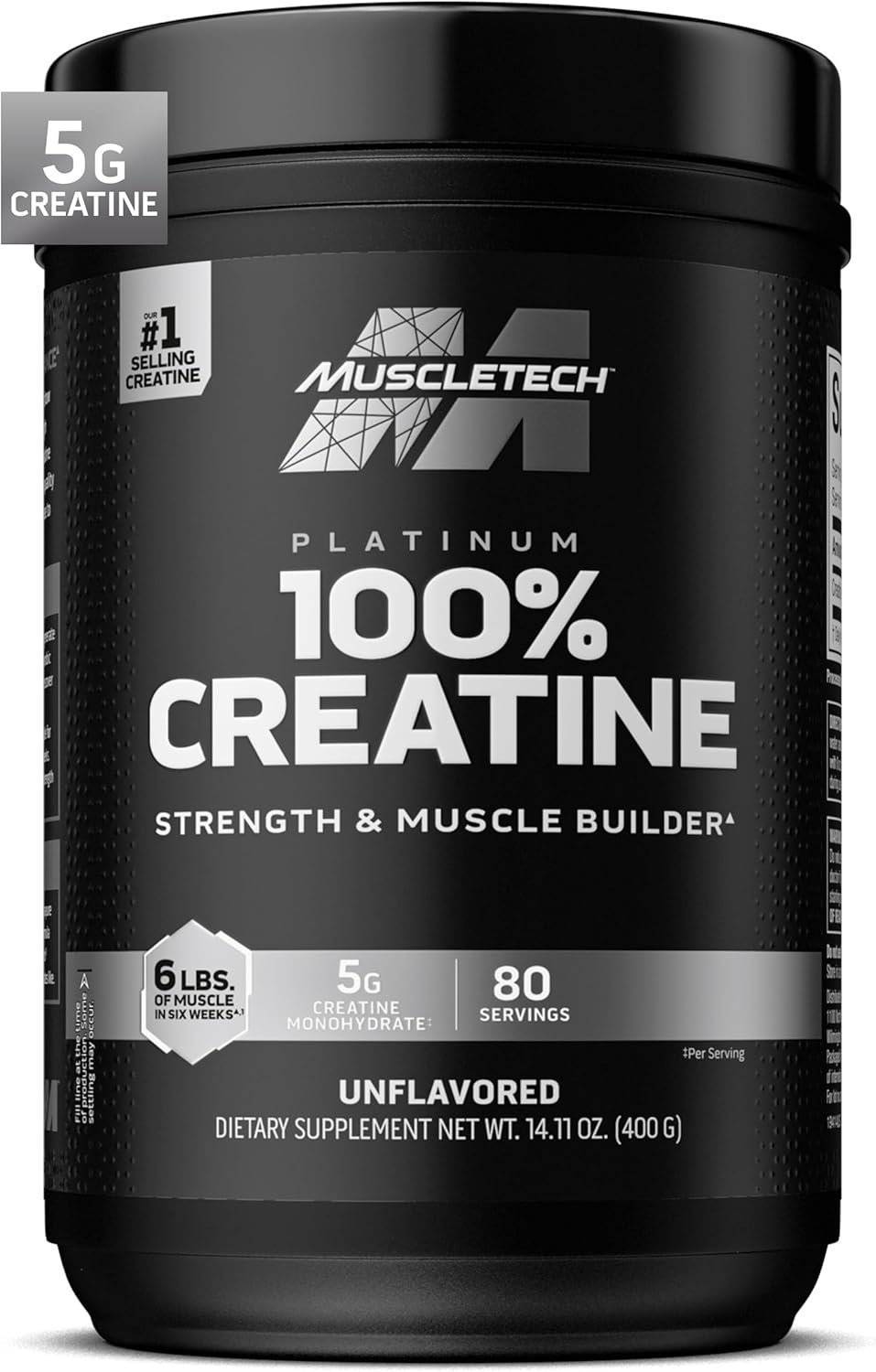 Muscletech Creatine Monohydrate Powder, Platinum Pure – Unflavored Micronized Creatine Powder for Men & Women – Workout Supplements for Performance, Muscle Recovery & Builder – (80 Servings)