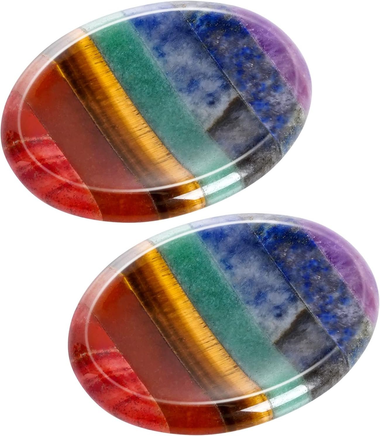 Marrywindix 2 Packs Natural Thumb Worry Stone Set 7 Chakra Crystals Healing Stones for Anxiety Stress Relief Meditation Crystal Therapy