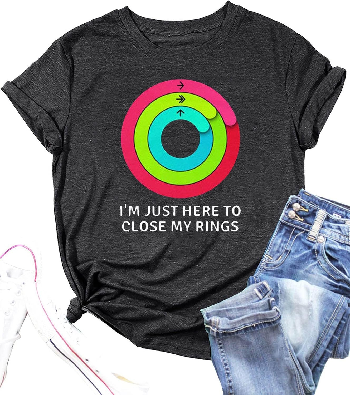 I’m Just Here to Close My Rings Tank Tops Women Rainbow Racerback Workout Tank Top Funny Letter Print Gym Tank