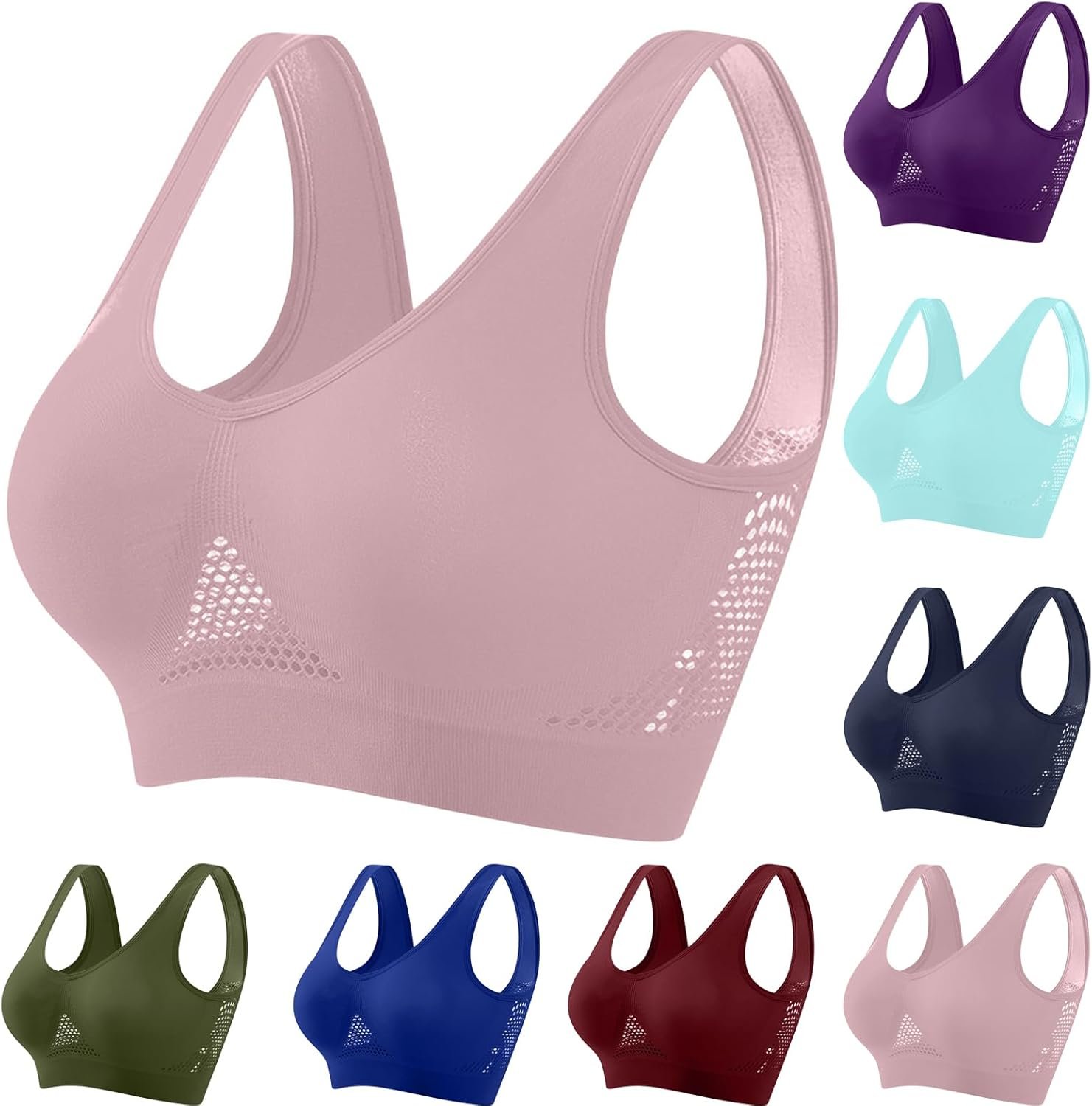Breathable Anti-Sagging Sports Bra for Women Plus Size Wireless Bras with Cooling Lift-Up Air Tech Mesh High Support
