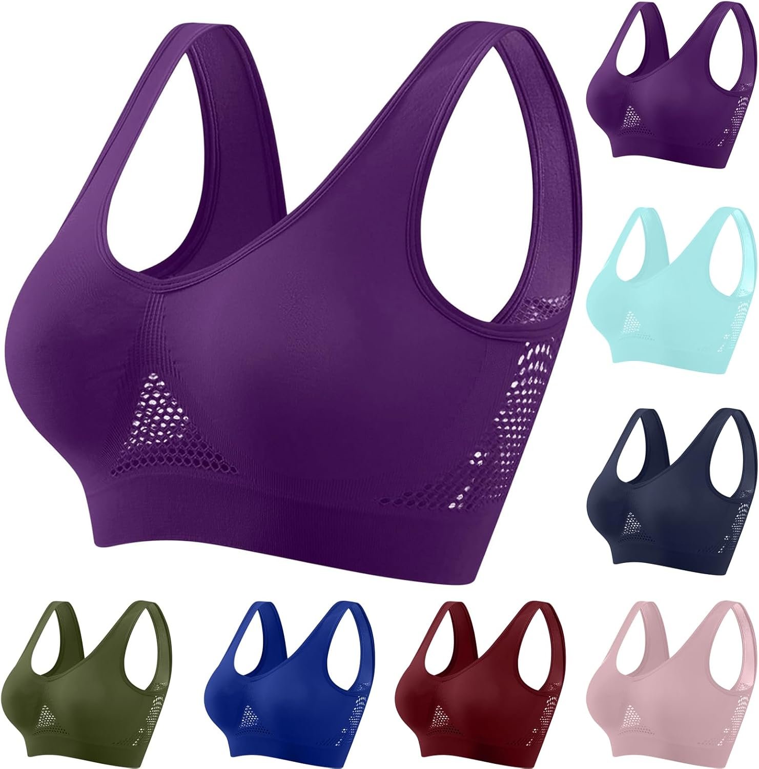 Breathable Anti-Sagging Sports Bra for Women Plus Size Wireless Bras with Cooling Lift-Up Air Tech Mesh High Support