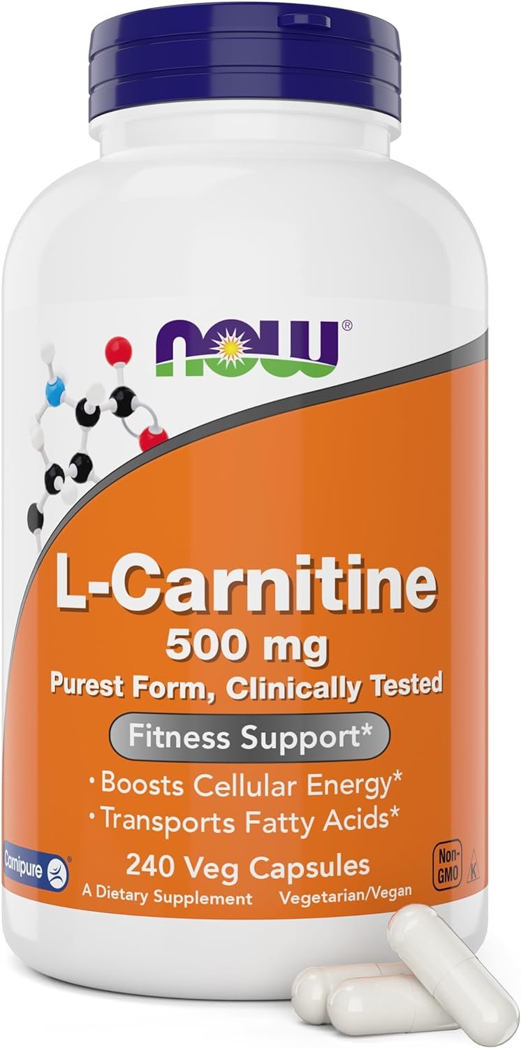 NOW Foods L-Carnitine 500 mg, 240 Veg Caps – Fitness Support* – Purest Form – Non-GMO – Vegan/Vegetarian – 500mg Capsules – Amino Acid Health Supplement