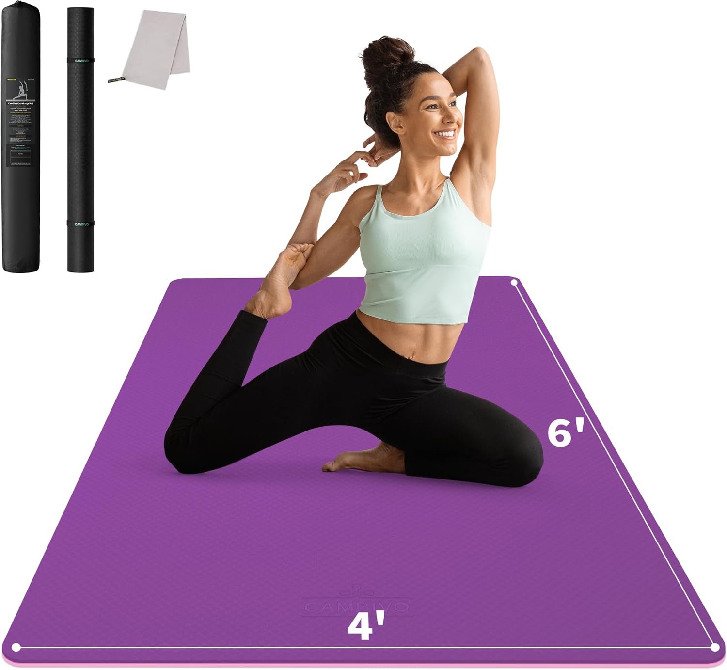 CAMBIVO Large Yoga Mat (6’x 4′), Extra Wide Workout Mat for Men and Women, Yoga Mat Thick 1/3 &1/4 Exercise Mats for Home Workout, Yoga, Pilates (Black,1/4 inch)