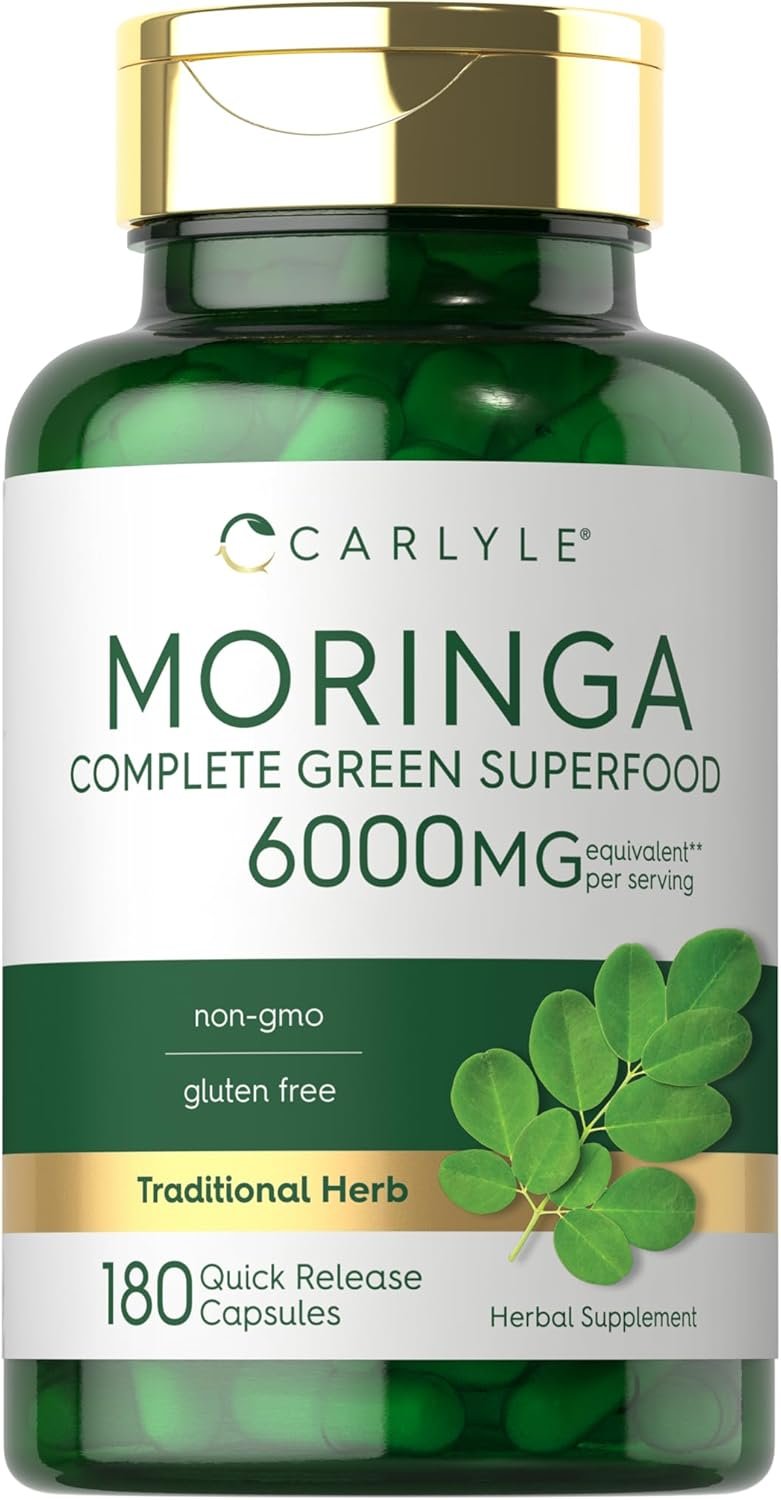 Carlyle Moringa Oleifera | 180 Capsules | Non-GMO and Gluten Free Supplement | Complete Green Superfood | from Moringa Leaf Powder