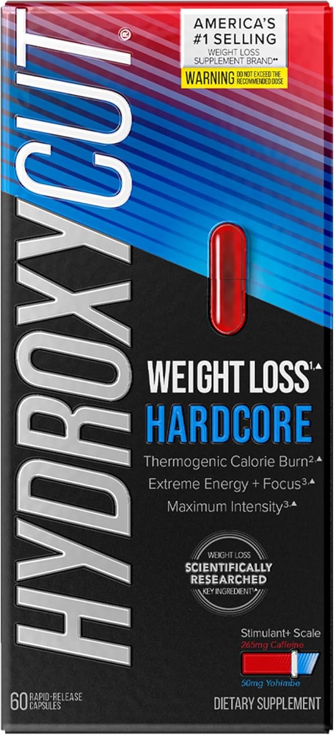Hydroxycut Hardcore – 60 Rapid-Release Capsules – Thermogenic Calorie Burn, Extreme Energy + Focus, Maximum Intensity – for Women & Men