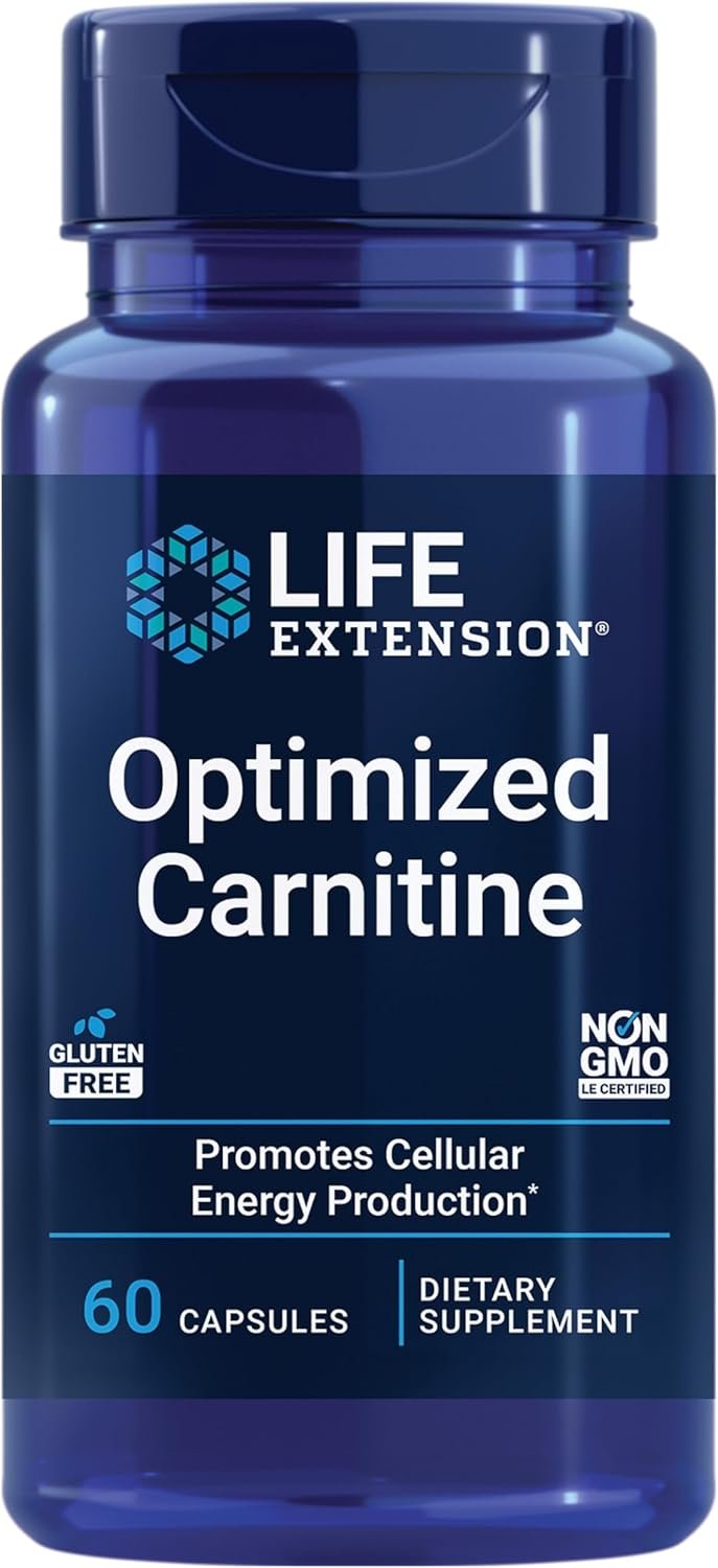 Life Extension Optimized Carnitine, Three Forms of L-carnitine, Promotes Heart & Brain Health, Gluten Free, Non-GMO, Vegetarian, 60 Capsules