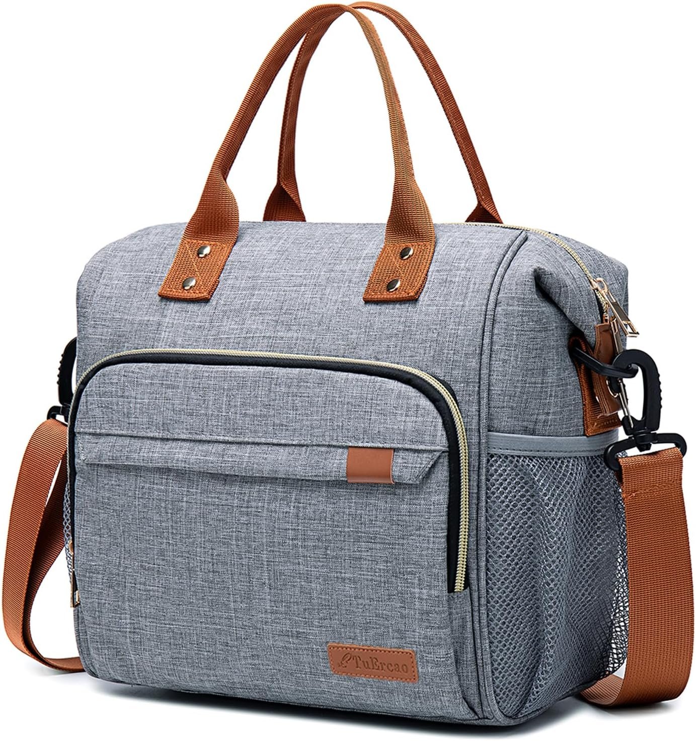 TuErCao Adult Lunch Box – Insulated Lunch Bag Women for Work, Soft Cooler for Beach Travel Picnic, Ladies Lunch Tote Bag for Office, Grey