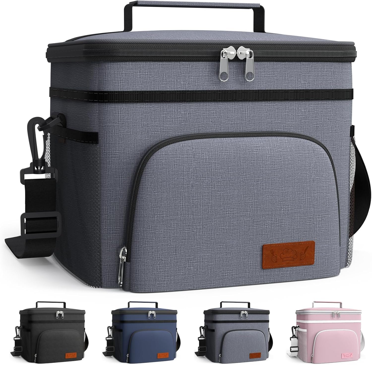 HOTOR Insulated Lunch Box for Men & Women – Leak-Proof Cooler Lunch Bag with 4 Pockets, Adjustable Strap, Ideal for Work, Picnic, Travel – Medium, Light Grey,10.2″×6.9″×8.5″