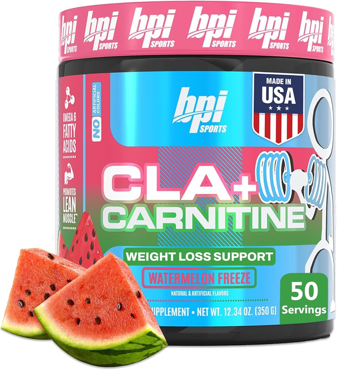 BPI Sports CLA+Carnitine–Conjugated Linoleic Acid–Weight Loss Formula –Metabolism, Performance, Lean Muscle–Caffeine Free–For Men & Women–Watermelon Freeze–50 servings – 12.34 oz.(Packaging May Vary)