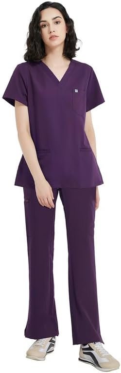 Uniforms World Track Scrubs Set for Women — Classic fit Top & Straight Pants, Yoga Waistband, 9 Pockets, Anti-Wrinkle