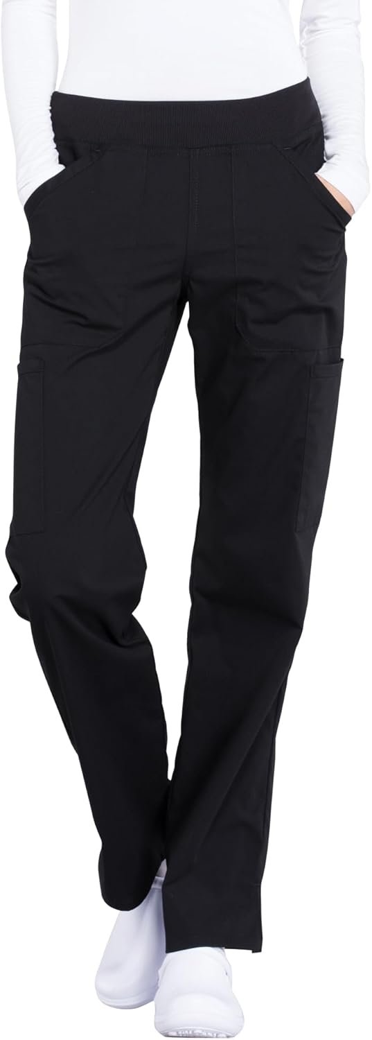 Cherokee Women’s Scrub Pants Mid Rise Straight Leg Pull-on Cargo Pant with 6 Pockets & 2-Way Stretch Fabric – WW170