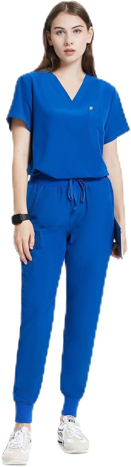 Uniforms World Scrubs for Women Set – Stretch Scrub Top & Pants with 8 Pockets, Yoga Waistband, Anti Wrinkle, Slim Fit