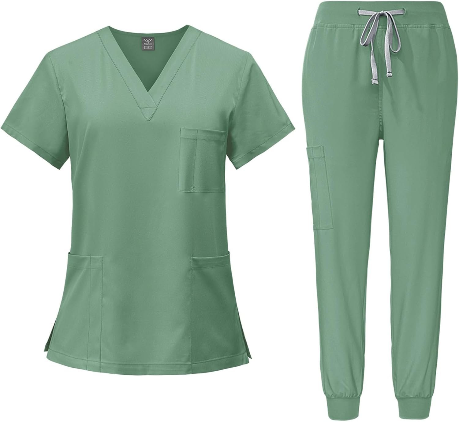 Scrubs for Women Set Stretch V-Neck Scrub Tops with Pockets & Cargo Pant Quick Drying Solid Nurse Uniform