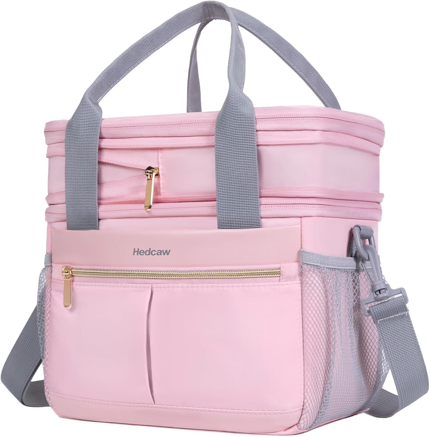 Lunch Box for Women Double Deck Insulated Lunch Bag Women Expandable Leakproof Reusable Lunch Cooler Bag for Work, Office, Picnic, Pink