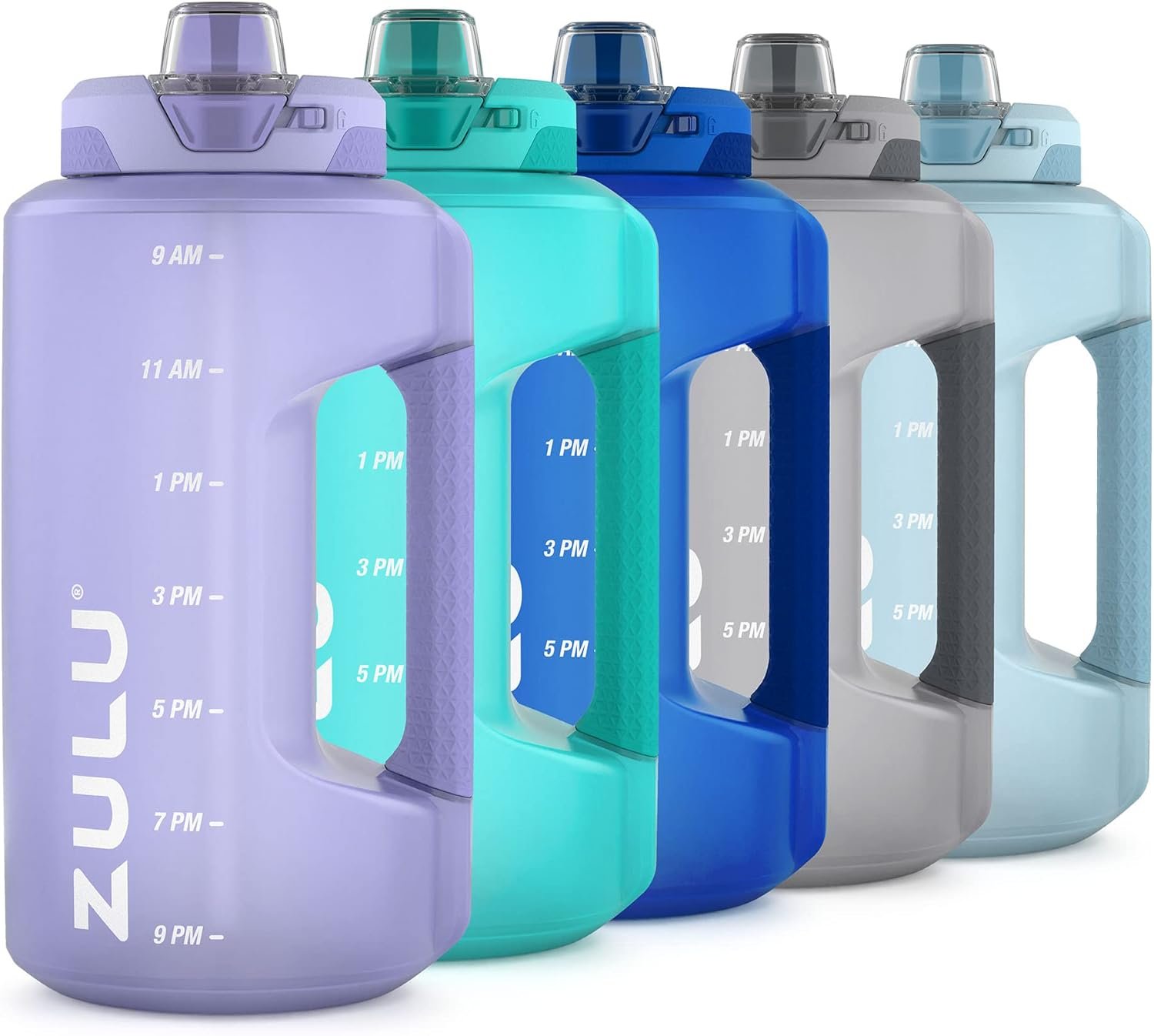 ZULU Goals Large Water Bottle Jug with Time Marker & Handle for All Day Hydration | Silicone Soft Straw with Locking Leak-Proof Lid | For Gym, Camping, Workout, and Outdoors | BPA-Free | 64oz, 128oz