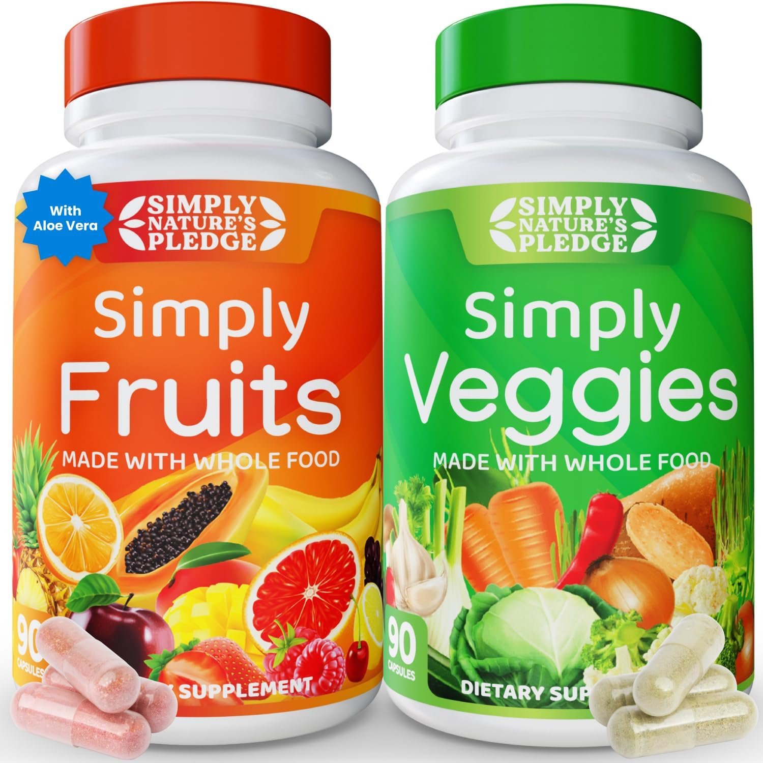 Simply Nature’s Pledge -Packed with 42 Different Fruits & Vegetables – Made with Whole Food Superfoods – with Aloe Vera – 100% Soy Free – 90 Count (Pack of 2)