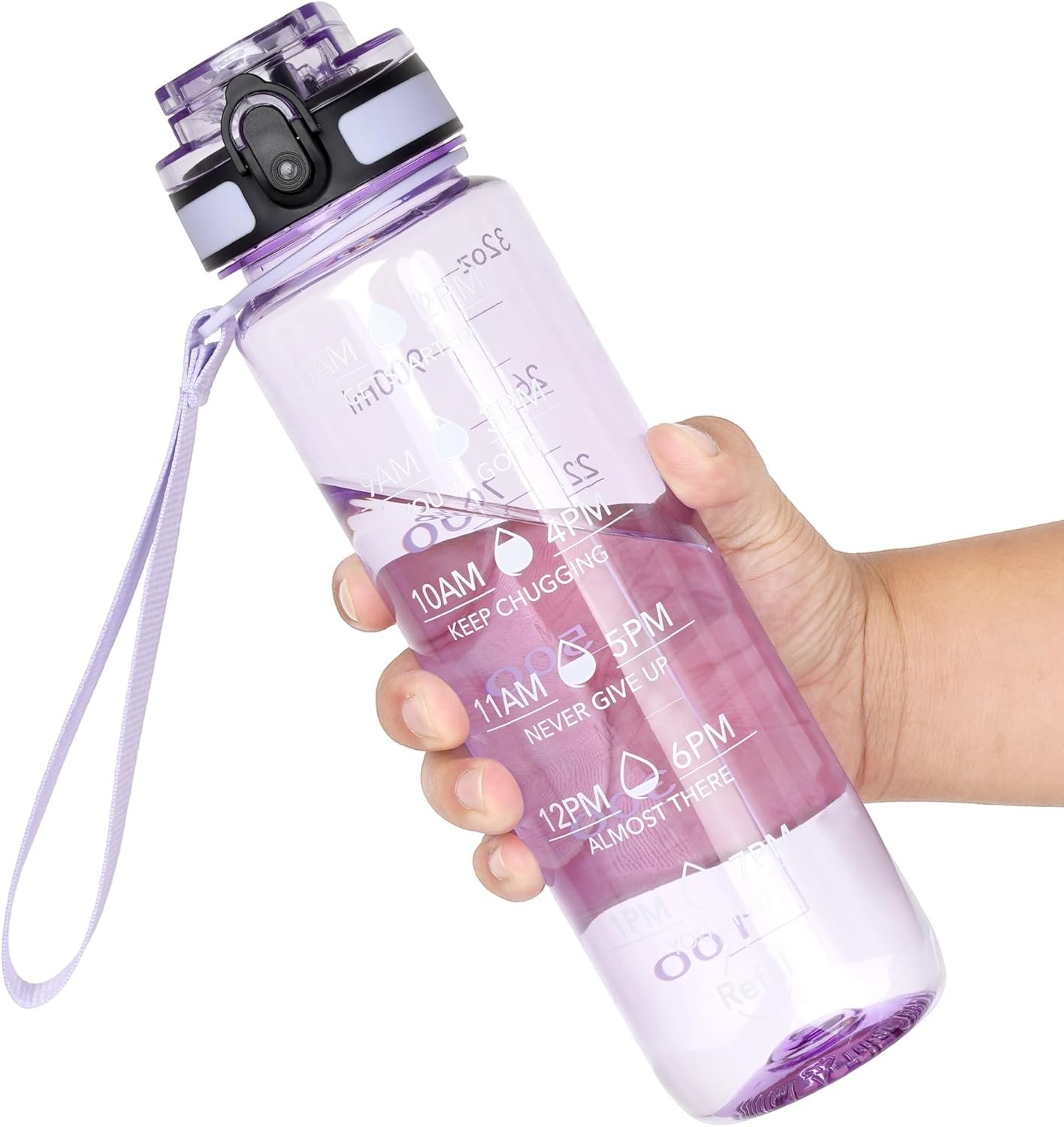 OLDLEY Water Bottle, 32oz Motivational Sports Water Bottle with Time Marker – Times to Drink – Tritan, BPA Free, Wide Mouth Leakproof,Amethyst (1 Bottle)