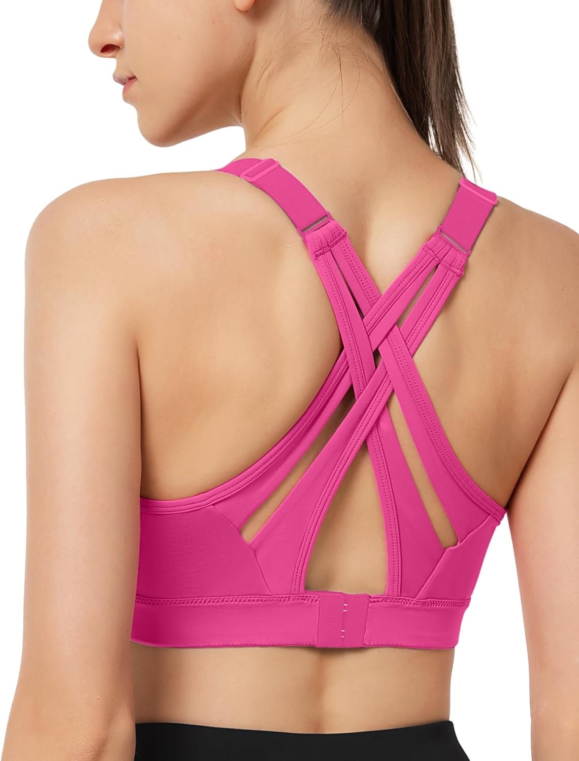 Yvette Sports Bra High Impact Adjustable Criss Cross Back, Full Support for Large Bust No Bounce