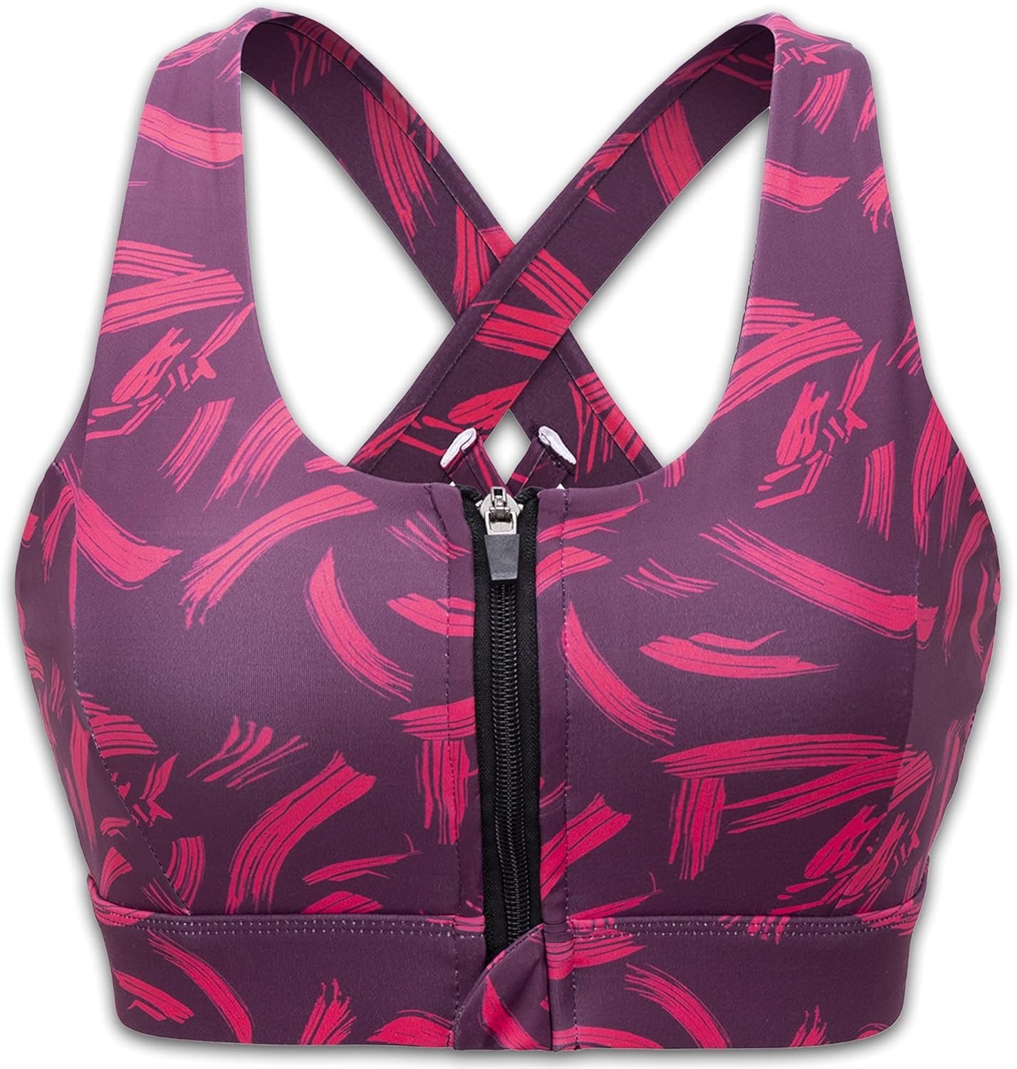 Cordaw Zipper in Front Sports Bra High Impact Strappy Back Support Workout Top