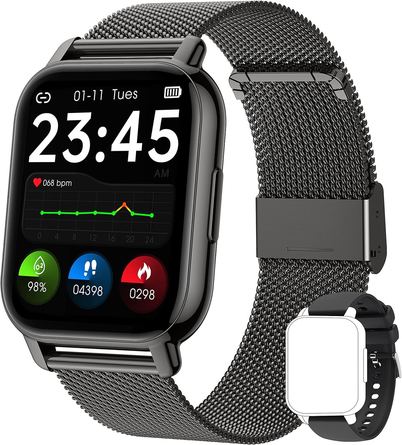 Popglory Smart Watch Answer/Make Calls, 1.85” Smartwatch with AI Voice Control, Blood Pressure/SpO2/Heart Rate Monitor, Fitness Tracker Watch 2 Straps for Men Women for iOS Android Phones