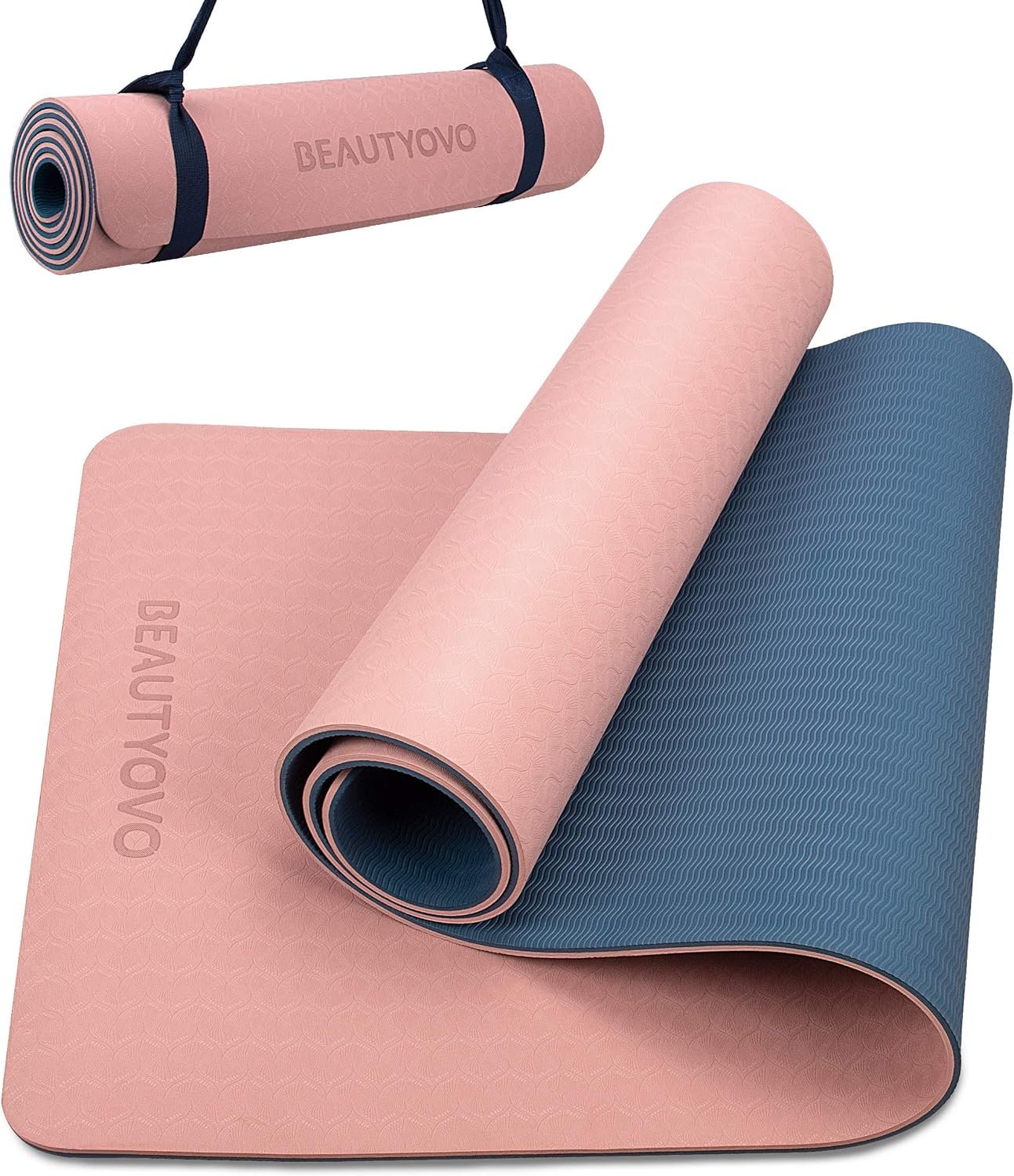 BEAUTYOVO Yoga Mat with Strap, 1/3 Inch Extra Thick Yoga Mat Double-sided Non Slip, Professional TPE Yoga Mats for Women Men, Workout Mat for Yoga, Pilates and Floor Exercises