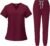 Scrubs for Women Set Casual Solid Medical Uniform Stretch V-Neck Scrub Top & Jogger Pant with Pockets