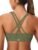 Women’s Strappy Sports Bras Light Compression Crop Criss Cross Back Padded Workout Yoga Bra Supportive U Neckline