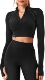 YEOREO Women Zip Up Long Sleeve Workout Crop Top Mock Neck Yoga Shirt