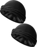 BEACE Silk Satin Lined Pre-Tied Turban Durag Head Wrap for Men & Women, Halo Turban Skull Cap Bonnet Hair Cover for Sleeping