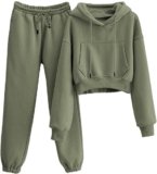 Womens Fleece 2 Piece Outfits Sweatsuit Crop Hooded Pullover Sweatshirt Top Jogger Sweatpants Tracksuits Set