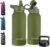 CIVAGO 32 oz Insulated Water Bottle With Straw, Stainless Steel Sports Water Cup Flask with 3 Lids (Straw, Spout and Handle Lid), Wide Mouth Travel Thermal Mug, Army Green