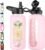 CIVAGO 32 oz Glass Water Bottle with Straw and Handle, Large Sports Motivational Water Bottle Flask with Time Marker and 2 Lids, Leakproof Water Jug Canteen with Silicone Sleeve for Gym,Blush