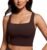 CRZ YOGA Butterluxe Womens Square Neck Longline Sports Bra – Workout Crop Tank Tops Padded Yoga Camisole with Built in Pads