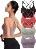 Padded Sports Bras for Women Strappy Cross Back Yoga Bras Pack for Workout Fitness Running Gym Low Impact Top
